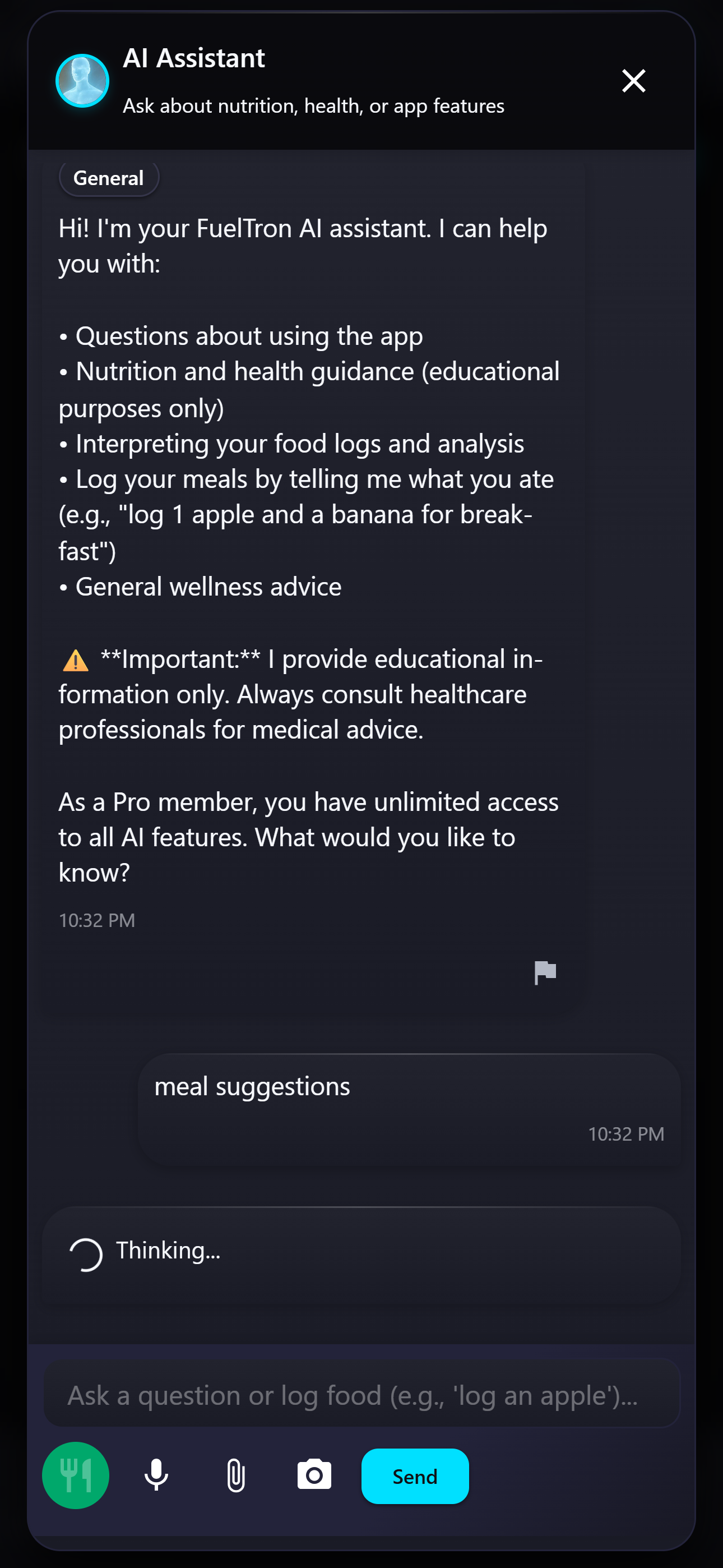FuelTron Food Logging